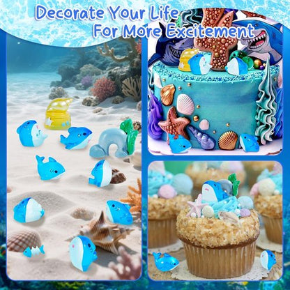 Exasinine Mini Resin Shark Figurines - Adorable Ocean Decor Set for Fish Tanks & Fairy Gardens (10pcs)