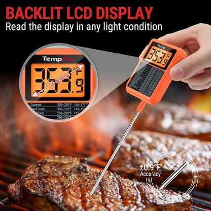 TempPro Waterproof Digital Candy Thermometer - Instant Read 10" Long Probe for Cooking, Grilling & BBQ