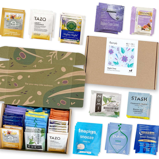 Sippingly Night Time Tea Sampler – 40 Herbal Teas – 10 Flavors from Top Brands – Chamomile, Lavender, Passionflower – Perfect Relaxation & Sleep Support – Ideal Wellness Gift – Kosher, Gluten-Free