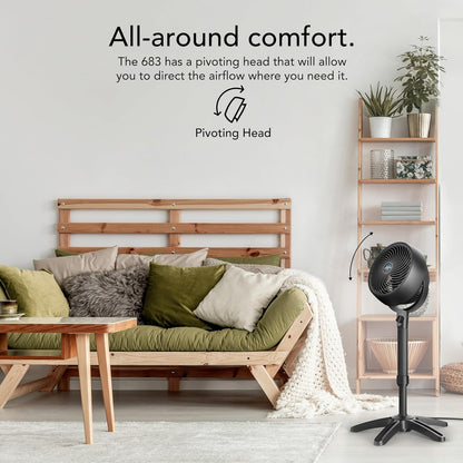 Vornado 683 Pedestal Fan - 3-Speed Adjustable Height (32-38 in) for Powerful Whole Room Circulation - Black