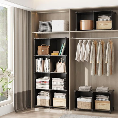 AWTATOS Cube Storage Organizer - Stackable 12-Cube Bookshelf for Closet & Home | Black