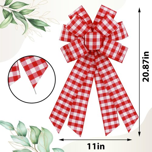 Buffalo Plaid Wreath Bow by [Brand Name] - Large Red & White Burlap Bow for Rustic Indoor/Outdoor Decor