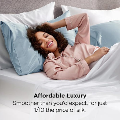 Bedsure Satin Pillowcase - Luxurious Silk-Like Comfort | Standard Size, Stone Blue, 20x26 Inches, 2-Pack