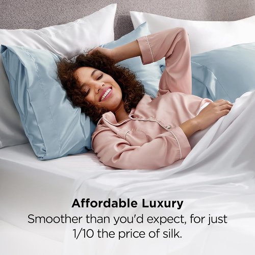 Bedsure Satin Pillowcase Set of 2 - Celestial Blue Silky Pillow Covers for Hair & Skin | 20x36 Inches, Envelope Closure