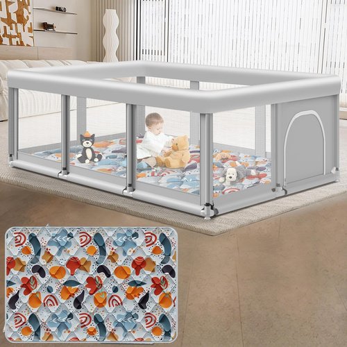 Large Baby Playpen - Sturdy Safety Play Yard with Soft Breathable Mesh & Mat | 74" x 50" Indoor/Outdoor
