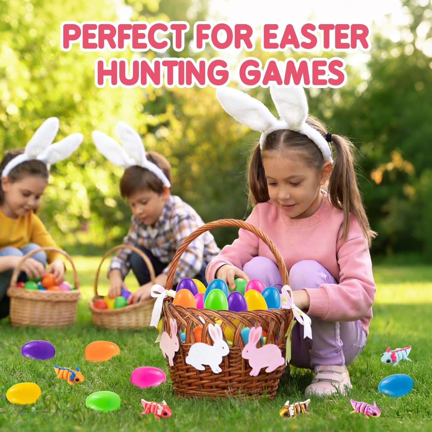 Skiennix Easter Basket Stuffers - 24 Pack Prefilled Easter Eggs with 3D Printed Axolotl Toys - Fun Mini Animal Fidget Figures for Toddlers