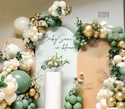 MEBAY Balloon Garland Arch Kit - Sage Green & White Gold | 146 Pcs Latex Balloons in Various Sizes for Birthday, Baby Shower, Wedding Decor