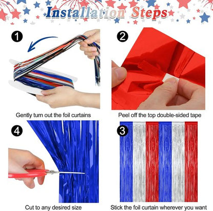 4th of July Decorations by [Brand Name] - 2 Pack Tinsel Backdrop | Red, Silver, Blue Fringe Curtains - 3.28 FT x 7.05 FT