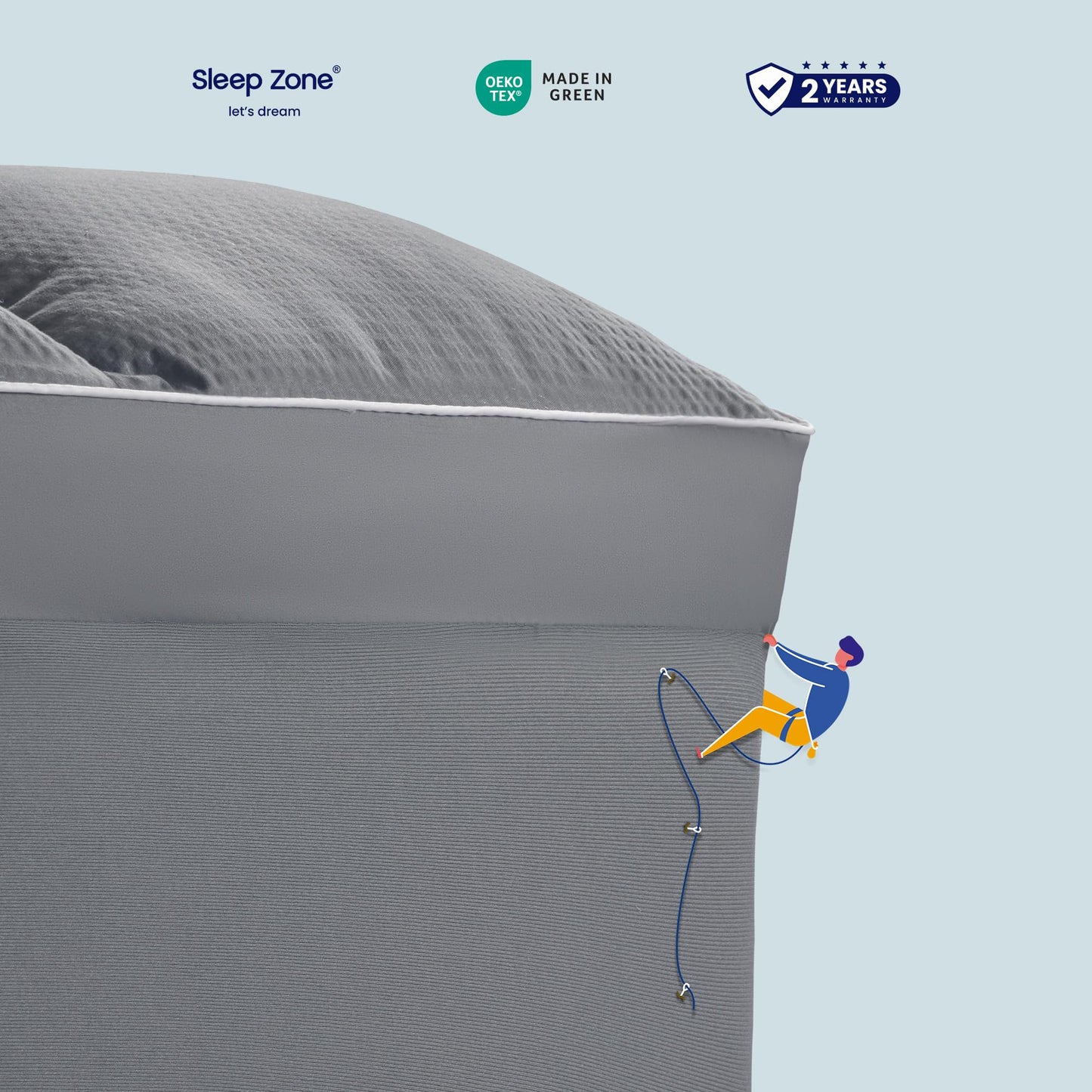 SLEEP ZONE Mattress Topper Queen Size, Extra Thick Fitted Mattress Pad for Back Pain, Plush and Support Mattress Cover, Deep Pockets Mattress Protector, Hotel Quality (Grey, Queen)