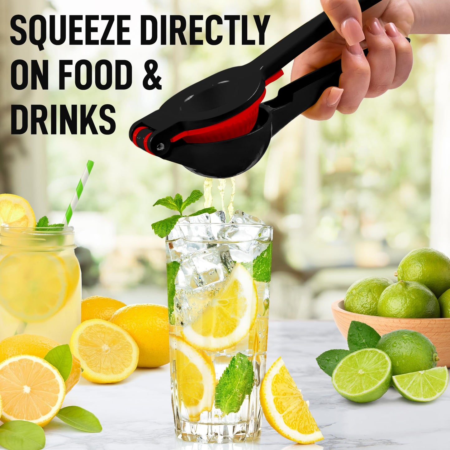 Zulay Metal 2-In-1 Lemon Squeezer Manual - Sturdy, Max Extraction Hand Juicer Lemon Squeezer Gets Every Last Drop - Easy to Clean Manual Citrus Juicer - Easy-to-Use Lemon Juicer Squeezer - Black/Red