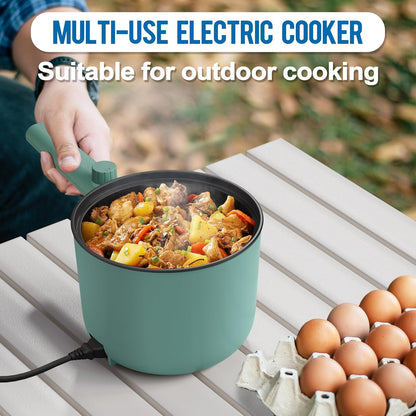 Topwit Electric Hot Pot - 1.5L Portable Ramen Cooker with Non-Stick Frying Pan & Dual Power Control - Green