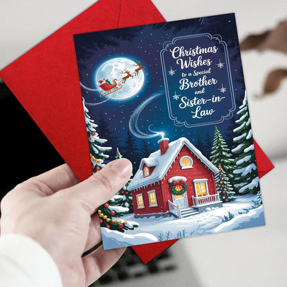 Regine Switzerland Christmas Card - Cozy Winter Cottage Design for Brother & Sister-in-Law | 5.3''x8'' with Red Envelope