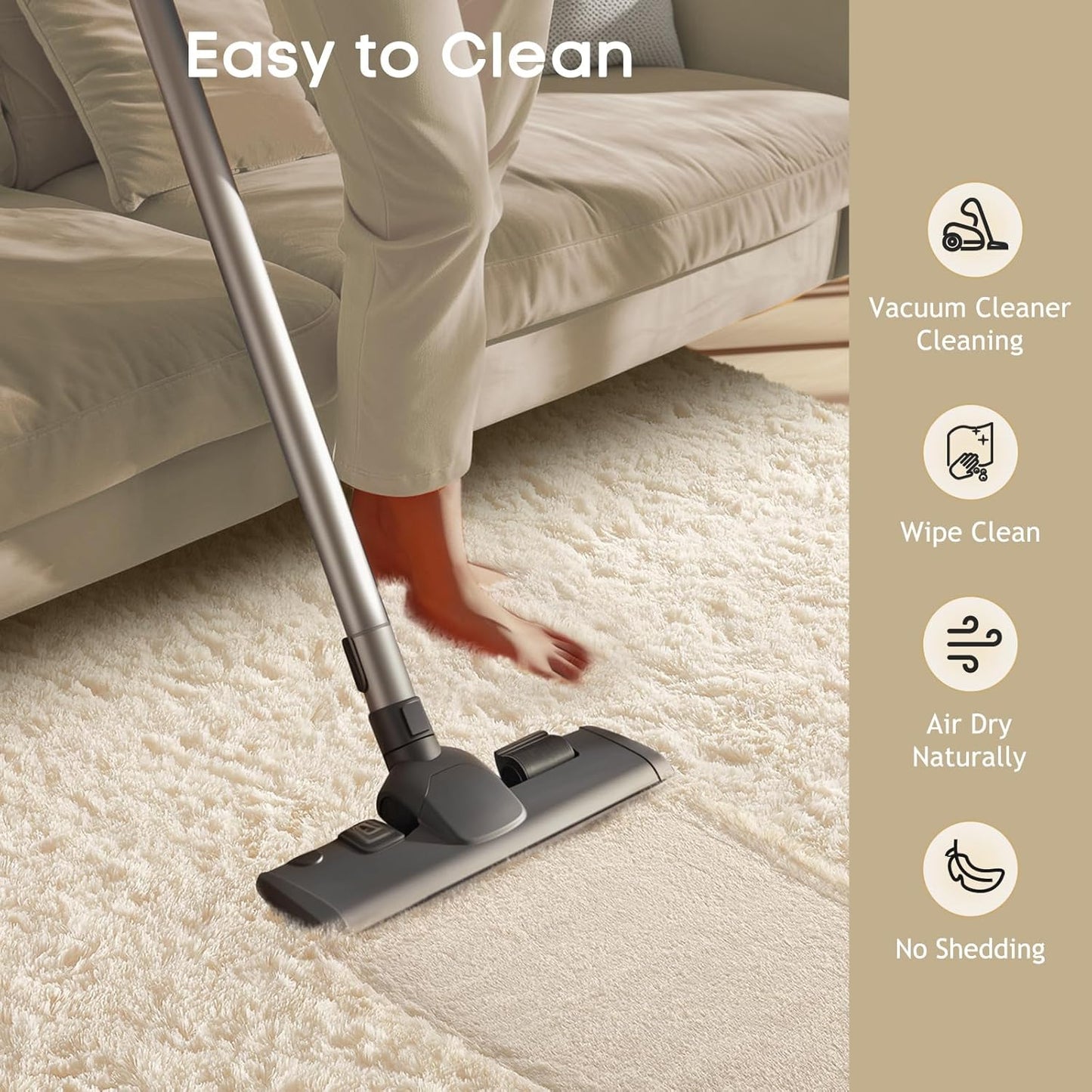 Ophanie Runner Rug - Non-Slip Fluffy Soft Ivory Shaggy Carpet for Hallway, Bedroom & Nursery | 2x6 Size