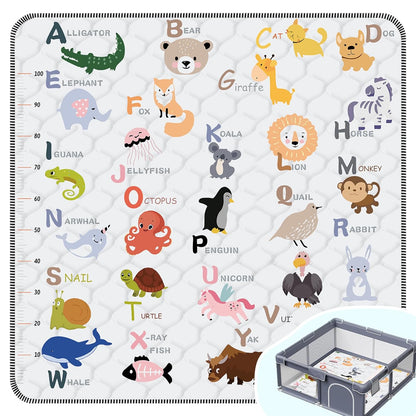 Skiennix Baby Play Mat - Thick Soft Non-Slip Crawling Mat | 50" x 50" Machine Washable for Infants & Toddlers (Animal Alphabet-A)