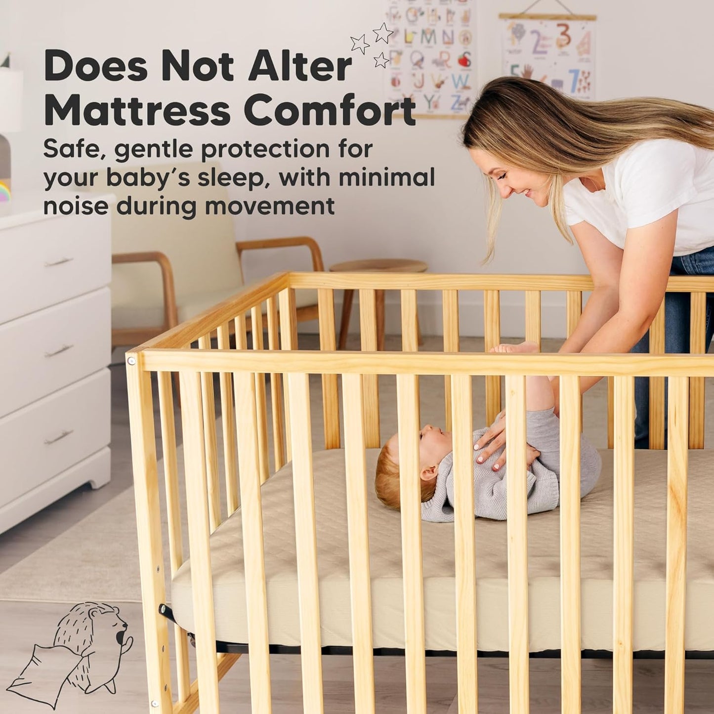 Skiennix Waterproof Crib Mattress Protector - Soft Quilted Cotton Pad, 52" x 28", Machine Washable | 2-Pack (Khaki/Mavy)
