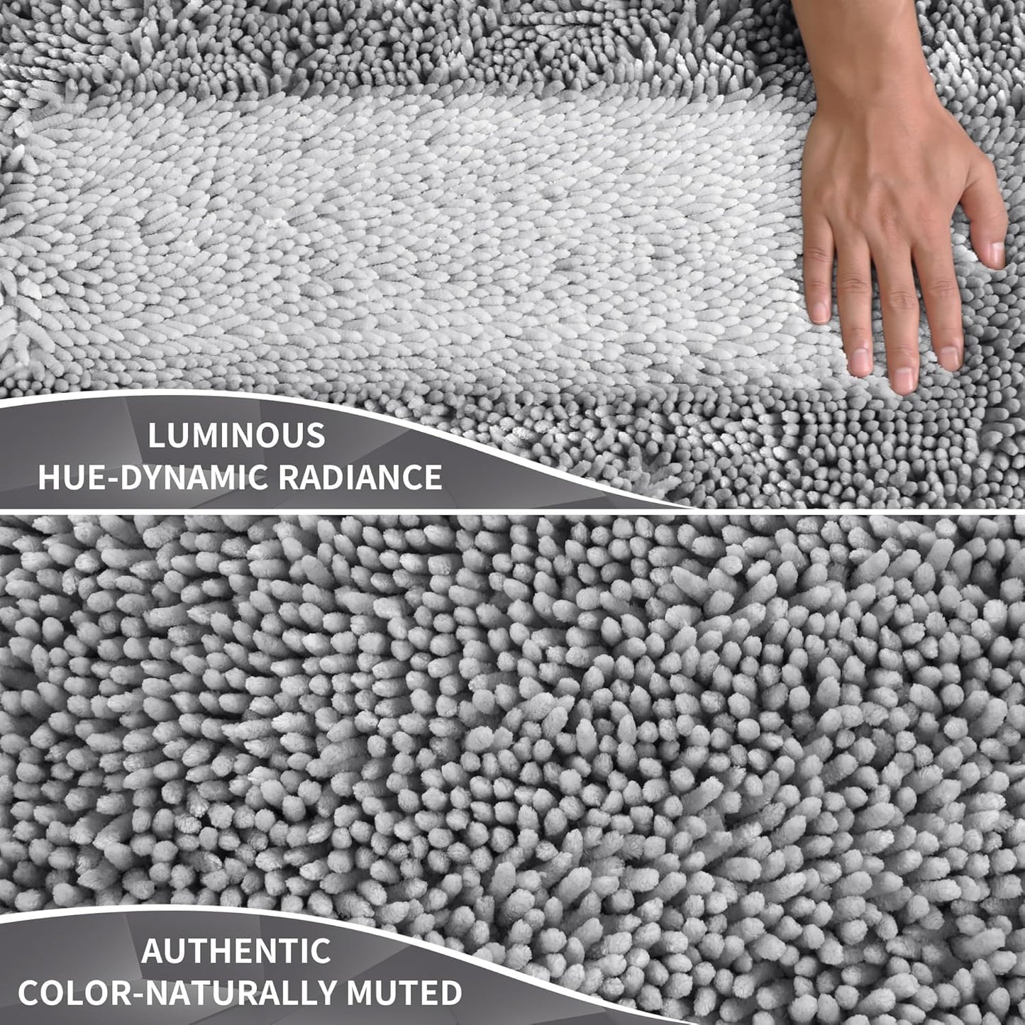 Yimobra Chenille Bathroom Rug - Non-Slip, Extra Thick & Soft | Machine Washable, 24x17, Light Grey
