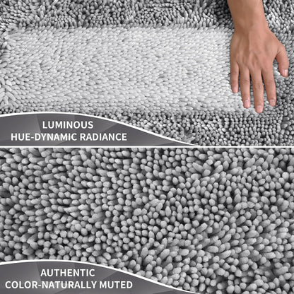 Yimobra Chenille Bathroom Rug - Non-Slip, Extra Thick & Soft | Machine Washable, 24x17, Light Grey