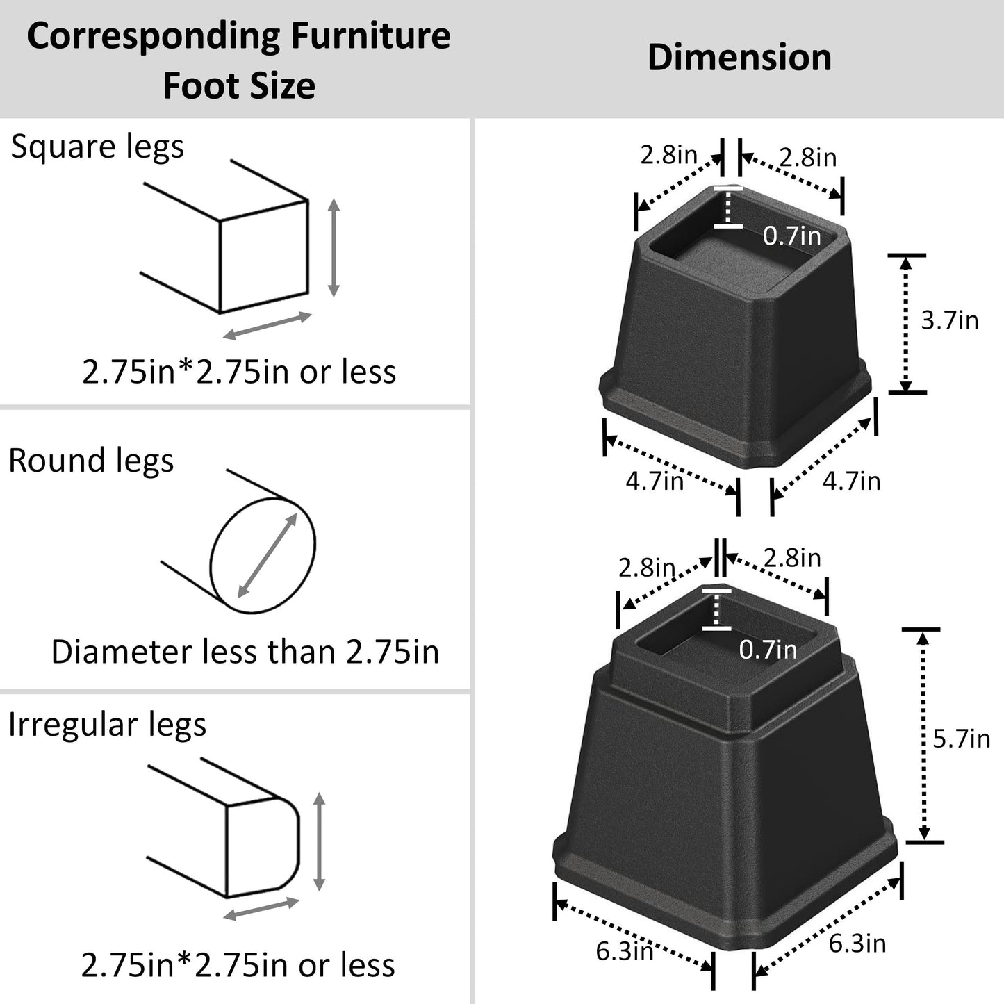 Napnapday Furniture Bed Risers Heavy Duty in Adjustable Heights of 8, 5 or 3 Inches Bed Elevators, 1,500 lbs Lifts Up Riser for Sofa and Table Set of 4, Black