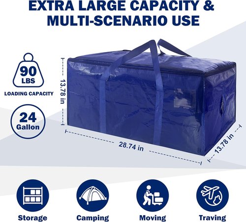 Extra Heavy Duty Moving Bags by [Brand Name] - 8 Pack with Strong Zipper & Carrying Handles | Dark Blue - 24 Gallon