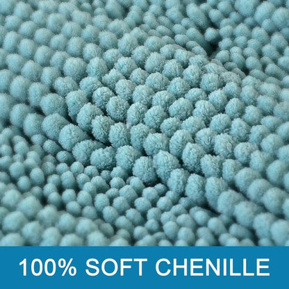 H.VERSAILTEX Bathroom Rugs Bath Mats Sets Super Absorbent Chenille Striped Bath Mats Non Skid Machine Wash Dry Rugs for Bathroom Floor Set of 2(Aqua Haze, 24 x 36 Plus 20 x 32 - Inches)