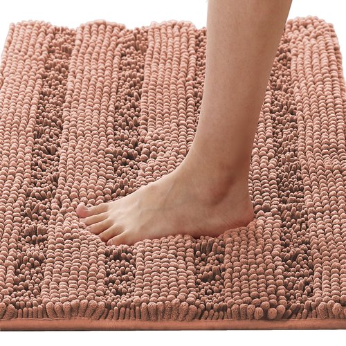 H.VERSAILTEX Bath Rugs for Bathroom Non Slip Bath Mats Extra Thick Chenille Striped Rug 20" x 32" Absorbent Non Skid Fluffy Soft Shaggy Washable Dry Fast Plush Mat for Indoor, Bath Room - Muted Clay