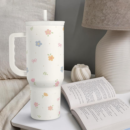 Skiennix Floral 40oz Slider Tumbler - Insulated Stainless Steel Travel Mug with Handle & Straw for Women