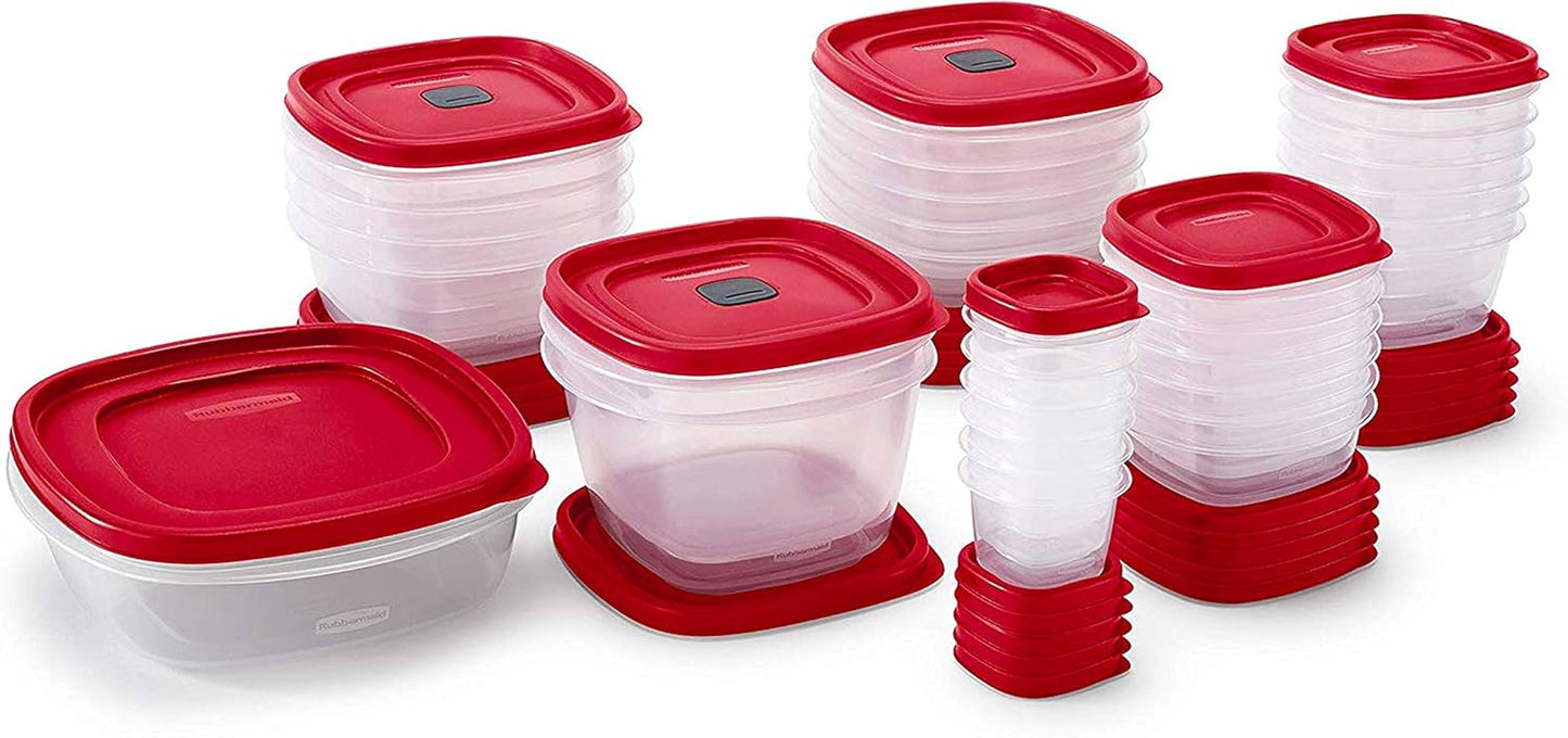 Rubbermaid 60-Piece Food Storage Container Set - Microwave & Dishwasher Safe, Red | Perfect for Meal Prep
