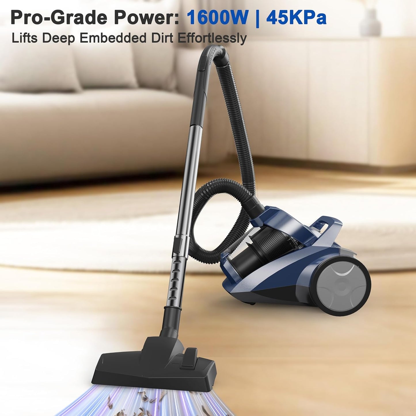 Sweepcent Canister Vacuum Cleaner - 45KPa Power Bagless Design | Lightweight Multi-Surface Vacuum with 5 Tools & 4.5QT Dust Cup