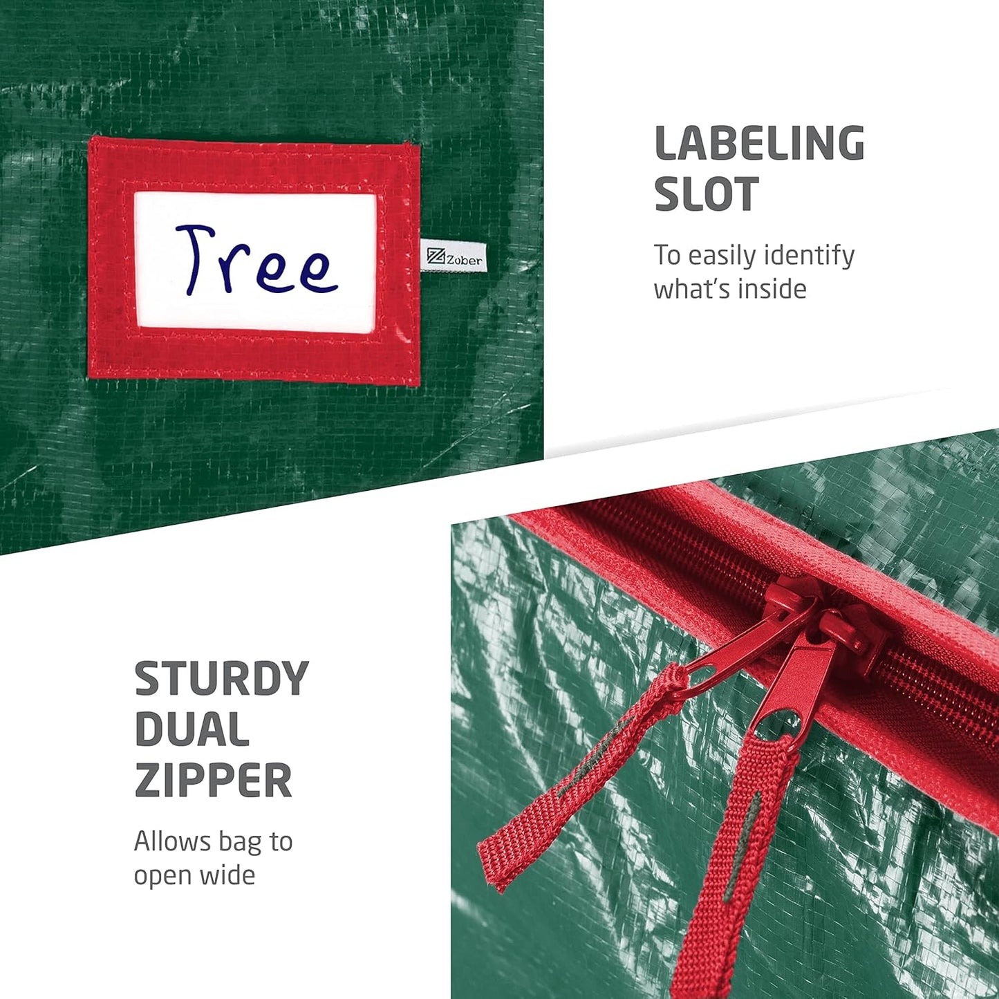 Zober Christmas Tree Storage Bag - Waterproof Protection for 7.5 Ft Trees - Durable Handles & Label Slot - Green