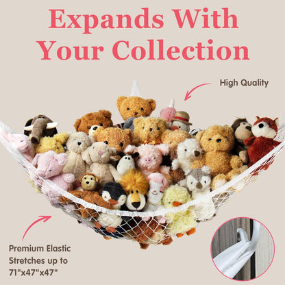 Skiennix Stuffed Animal Storage Hammock - Large Corner Net for Plush Toy Organization | Cute Nursery Decor