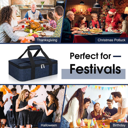 Skiennix Insulated Casserole Carrier - Portable Hot/Cold Food Tote for Potluck | Fits 9" x 13" Dish - Navy Blue