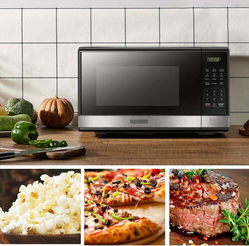 BLACK+DECKER Digital Microwave Oven - 1000W Power, Child Safety Lock, 1.1 Cu.ft, Black & Stainless Steel