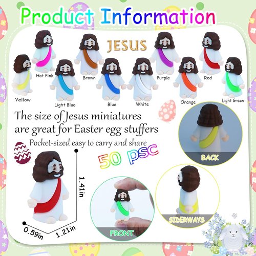 Little Jesus Figures - 50 Pcs Mini Rubber Toys for Easter Egg Hunts | Religious Party Favors