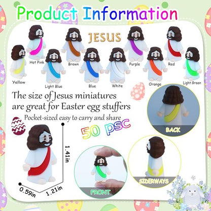 Little Jesus Figures - 50 Pcs Mini Rubber Toys for Easter Egg Hunts | Religious Party Favors