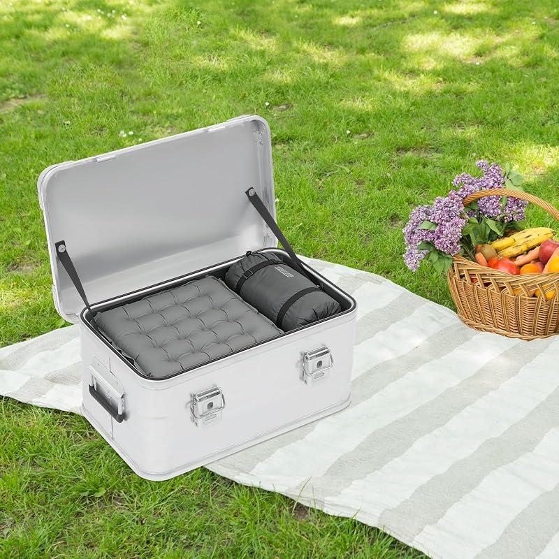 30L Aluminum Storage Box with Lid - Dustproof, Stackable with Rubber Seal & Handles - Silver