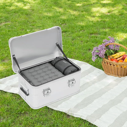 30L Aluminum Storage Box with Lid - Dustproof, Stackable with Rubber Seal & Handles - Silver
