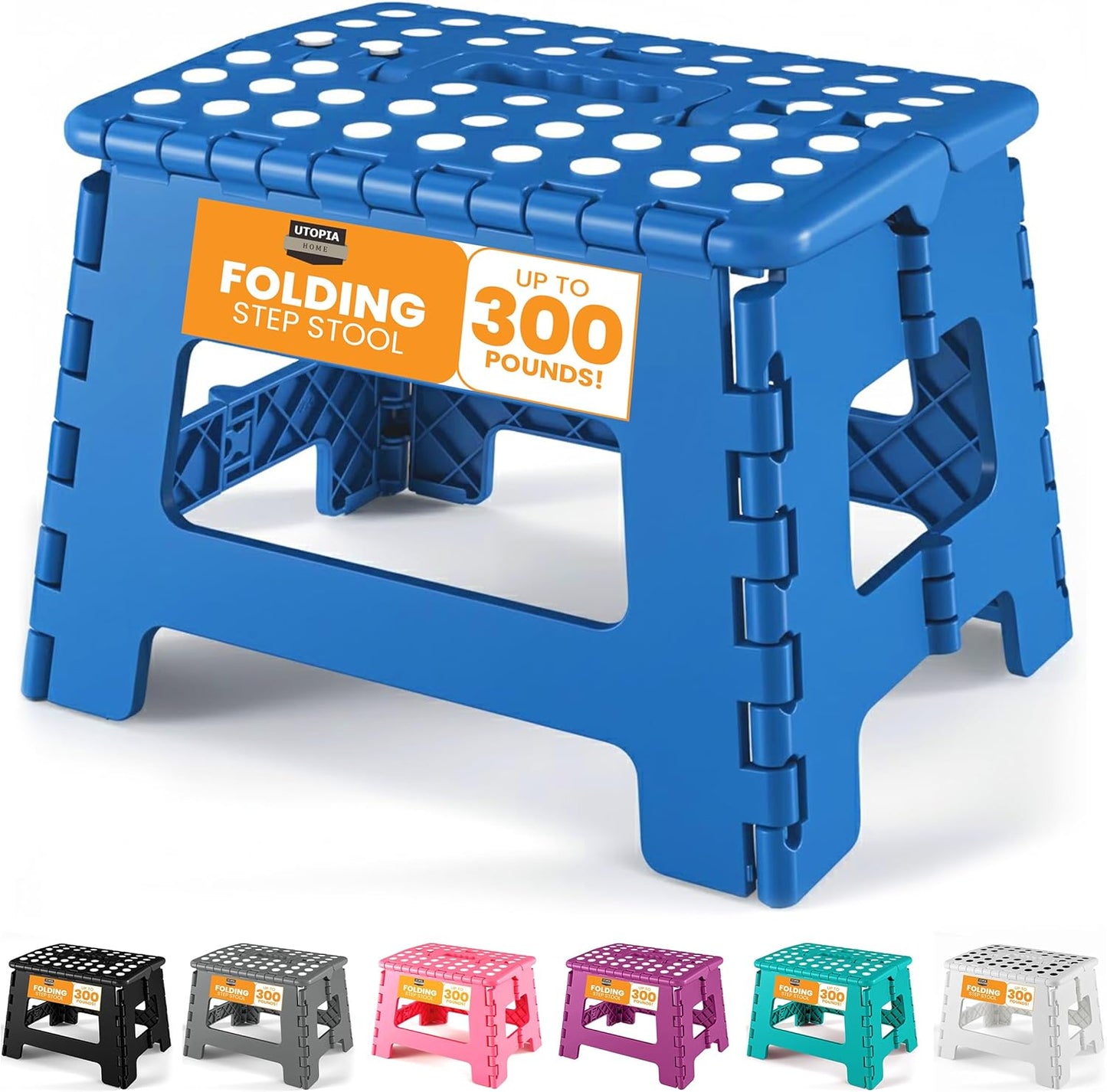 Utopia Home Folding Step Stool - 9-Inch Anti-Slip Collapsible Design - Supports Up to 300 lbs - Blue