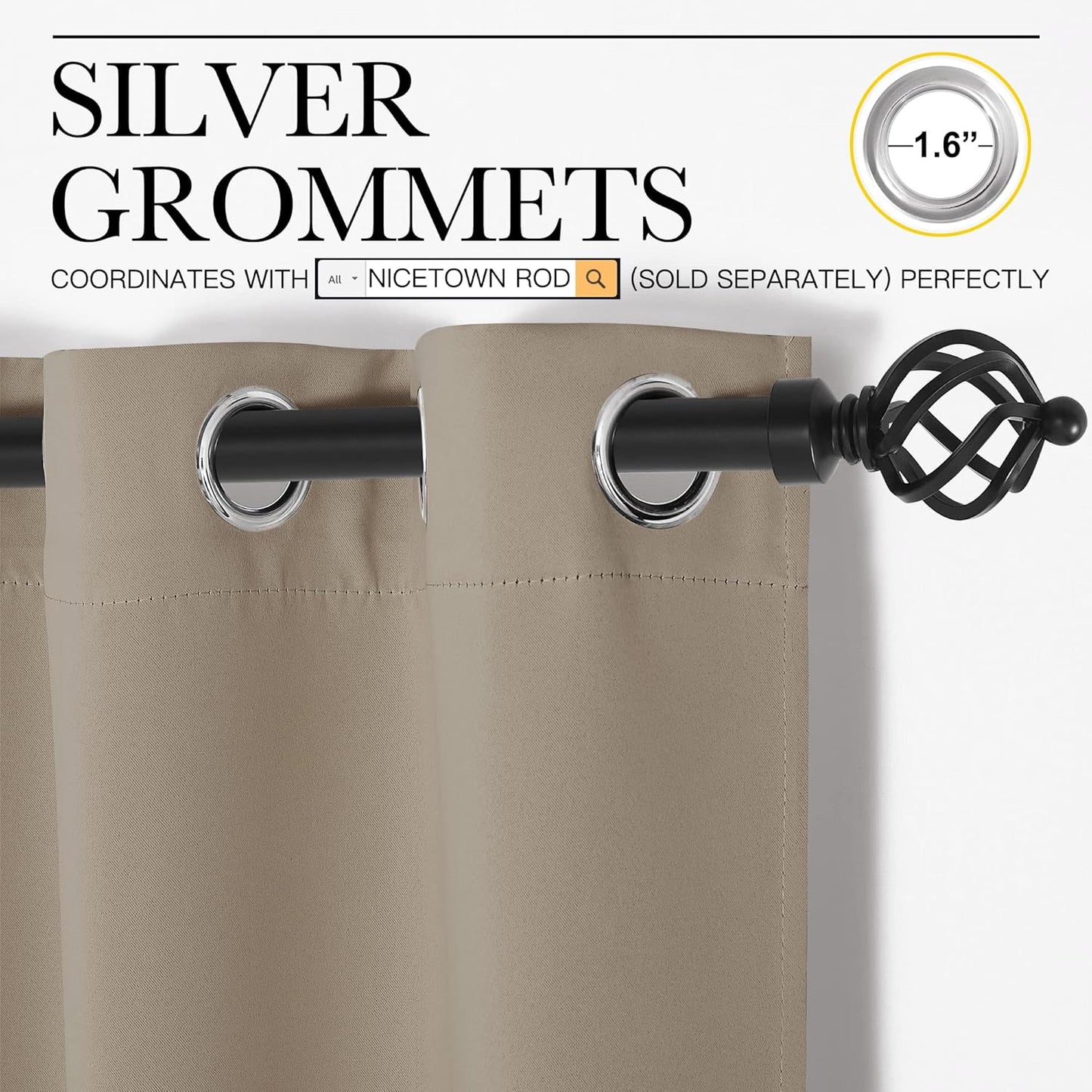 NICETOWN Blackout Curtain Panels - Thermal Insulated Grommet Drapes for Basements | Taupe, 29x45 Inch (1 Pair)