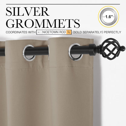 NICETOWN Blackout Curtain Panels - Thermal Insulated Grommet Drapes for Basements | Taupe, 29x45 Inch (1 Pair)