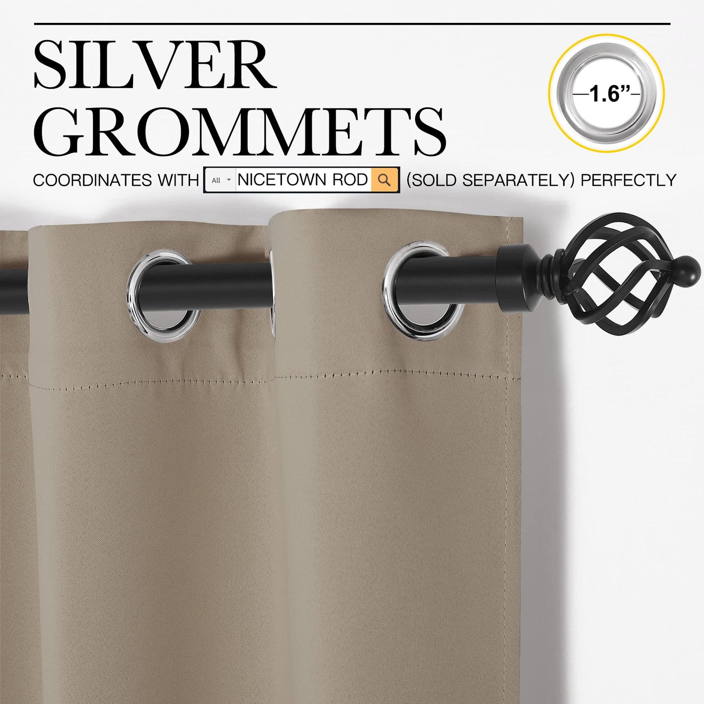 NICETOWN Taupe Blackout Curtains 78" Long for Office, 55" Wide, 2 Pieces, Dining Room, Guest Room, Sound Reducing Heat and Cold Block Curtain Panels for Modern Room Decorative