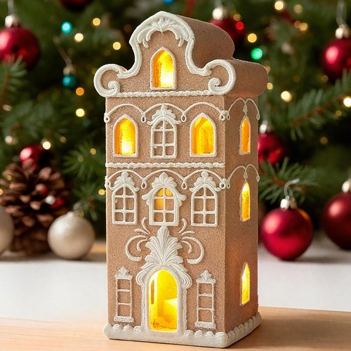 Cynkeyee Gingerbread House | Festive Indoor Christmas Decorations | 2.5x2x5.5 Inch Resin Village Decor