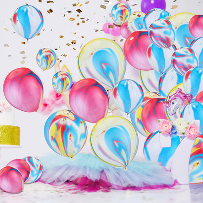 Skiennix 12-Inch Tie Dye Agate Marble Balloons - 24 Colorful Latex Balloons for Parties & Celebrations