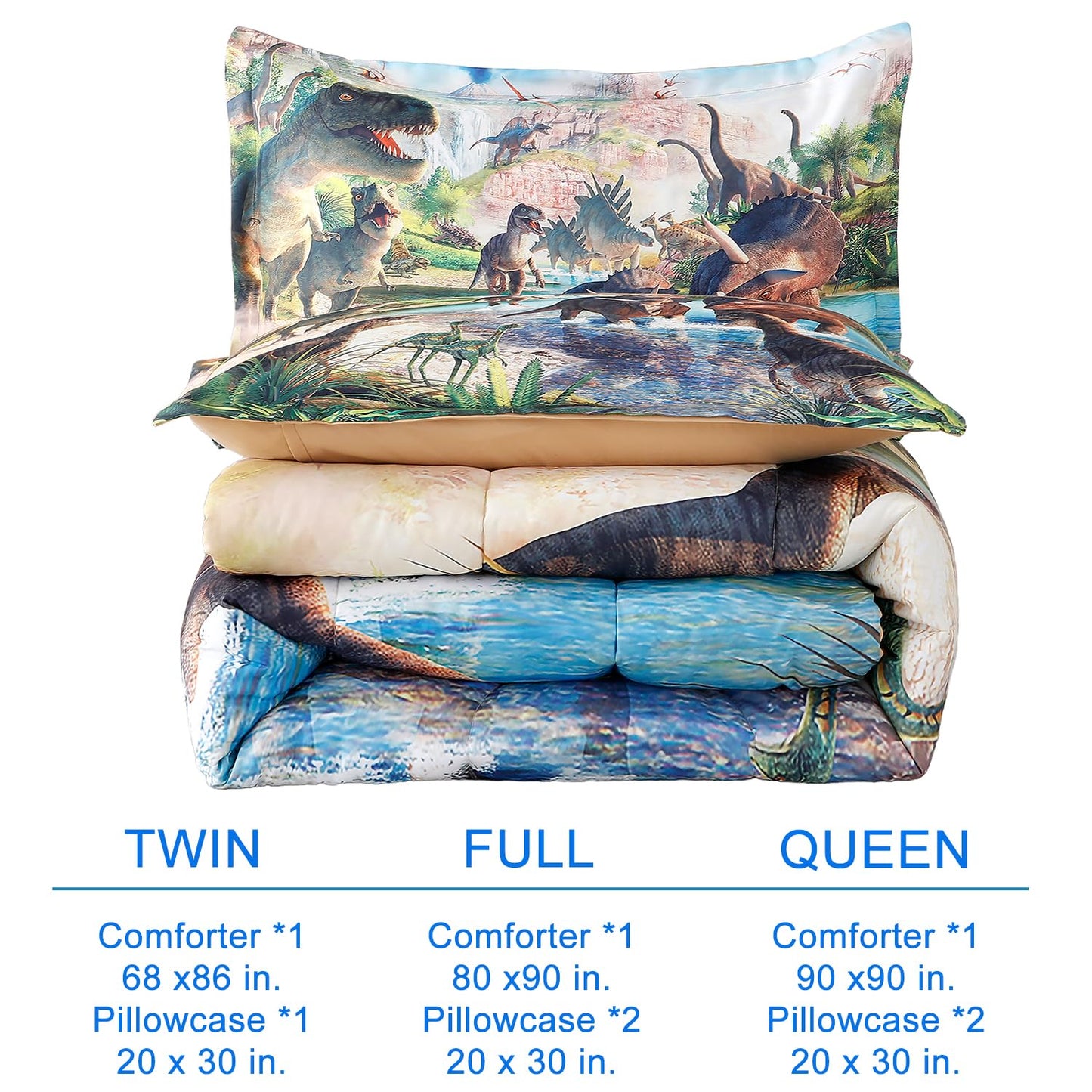 WINLIFE Dinosaur Twin Comforter Set Kids Bedding T-Rex 3D Jurassic Dinosaur Comforter Set for Boys Teen, Soft Lightweight Children Bed Sets (2 Pieces, Twin)