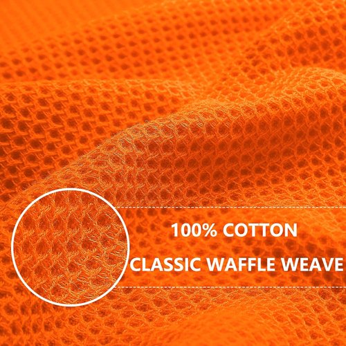 Homaxy Kitchen Dish Cloths - 100% Cotton Waffle Weave, Ultra Soft & Absorbent, 12x12 Inches, 6-Pack | Orange