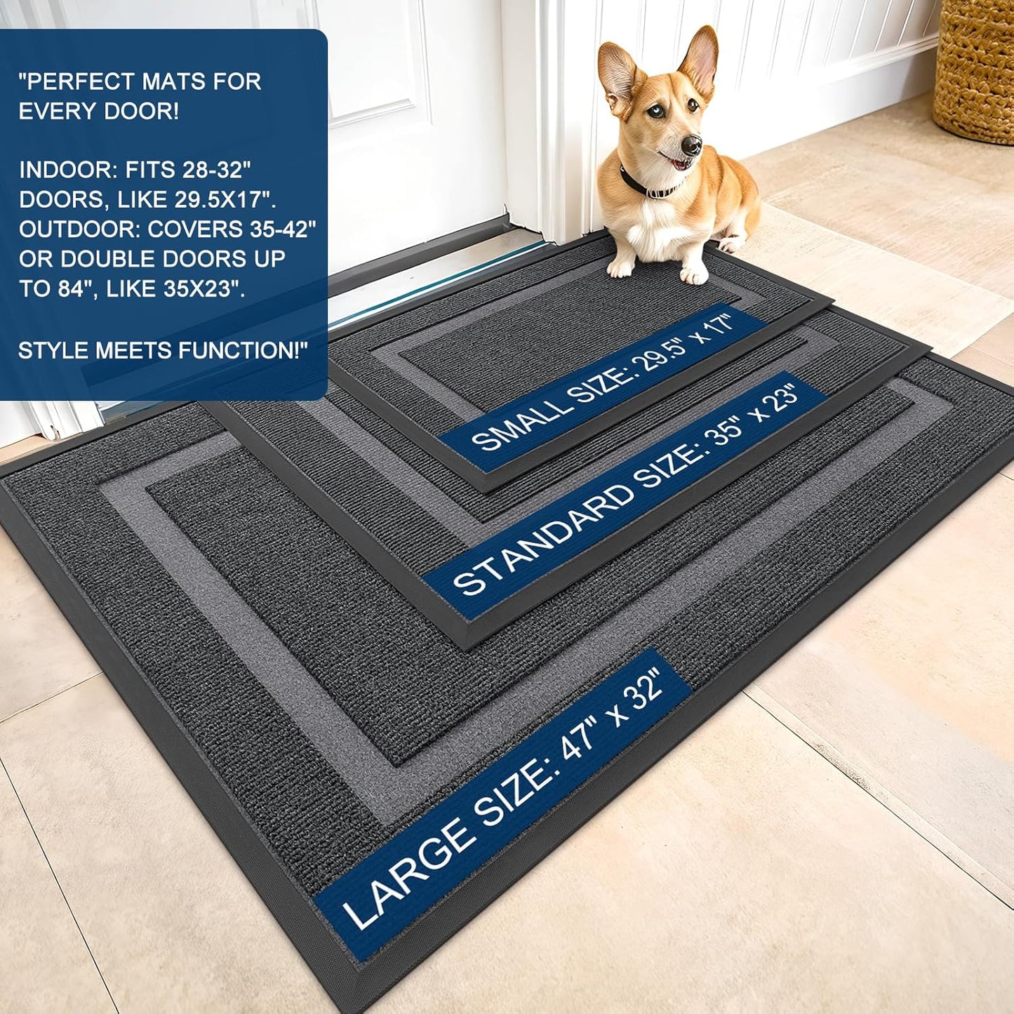 OLANLY Indoor Outdoor Doormat - Waterproof, All-Weather, Easy Clean | Sturdy Natural Rubber, 36x24, Grey