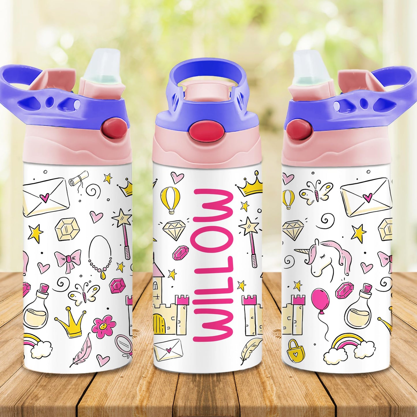 Personalized Kids Water Bottle | 12 Oz Double Wall Insulated Stainless Steel Tumbler | Custom Name Leak-Proof Cup with Straw | Back to School Gift for Toddlers, Children, Boys, Girls | Unicorn Design