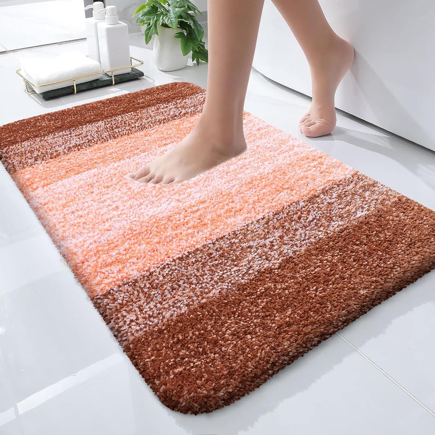 OLANLY Bath Rugs Mat - Extra Soft Microfiber, Quick Dry, Machine Washable | 24x16 Inches, Orange