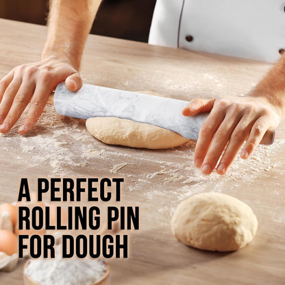 Zulay Kitchen 17-Inch Marble Rolling Pin With Stand - Non-Stick Polished Marble Roller For Baking Pastries, Bread & Pizza