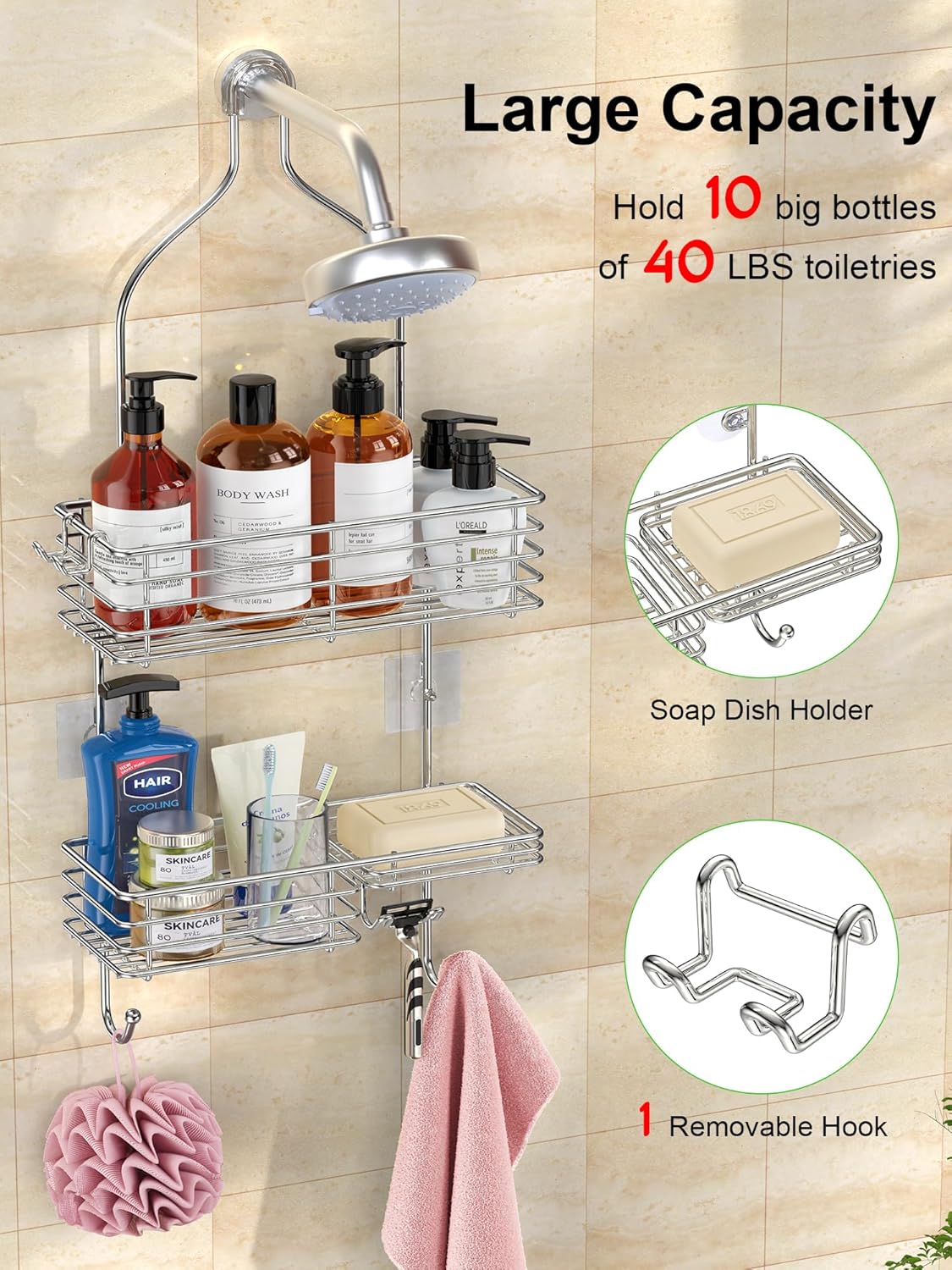 SMARTAKE Hanging Shower Head Caddy - Rustproof Stainless Steel Bathroom Organizer | Silver Finish