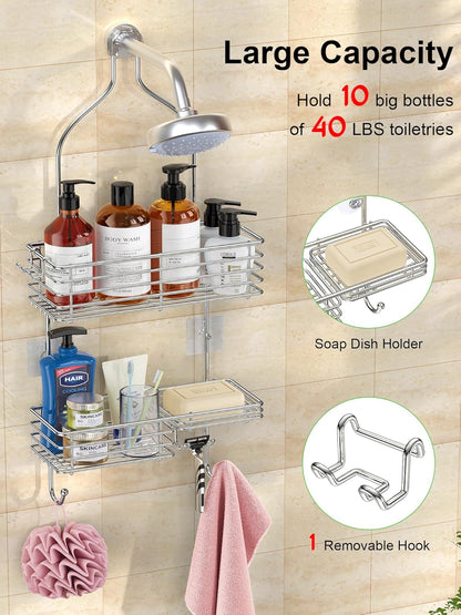SMARTAKE Hanging Shower Head Caddy - Rustproof Stainless Steel Bathroom Organizer | Silver Finish